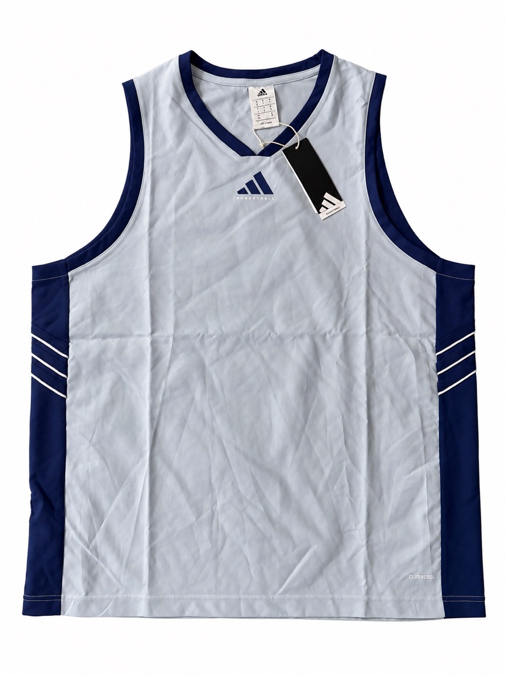 adidas Menβs Light Blue and Navy Sleeveless Basketball Jersey